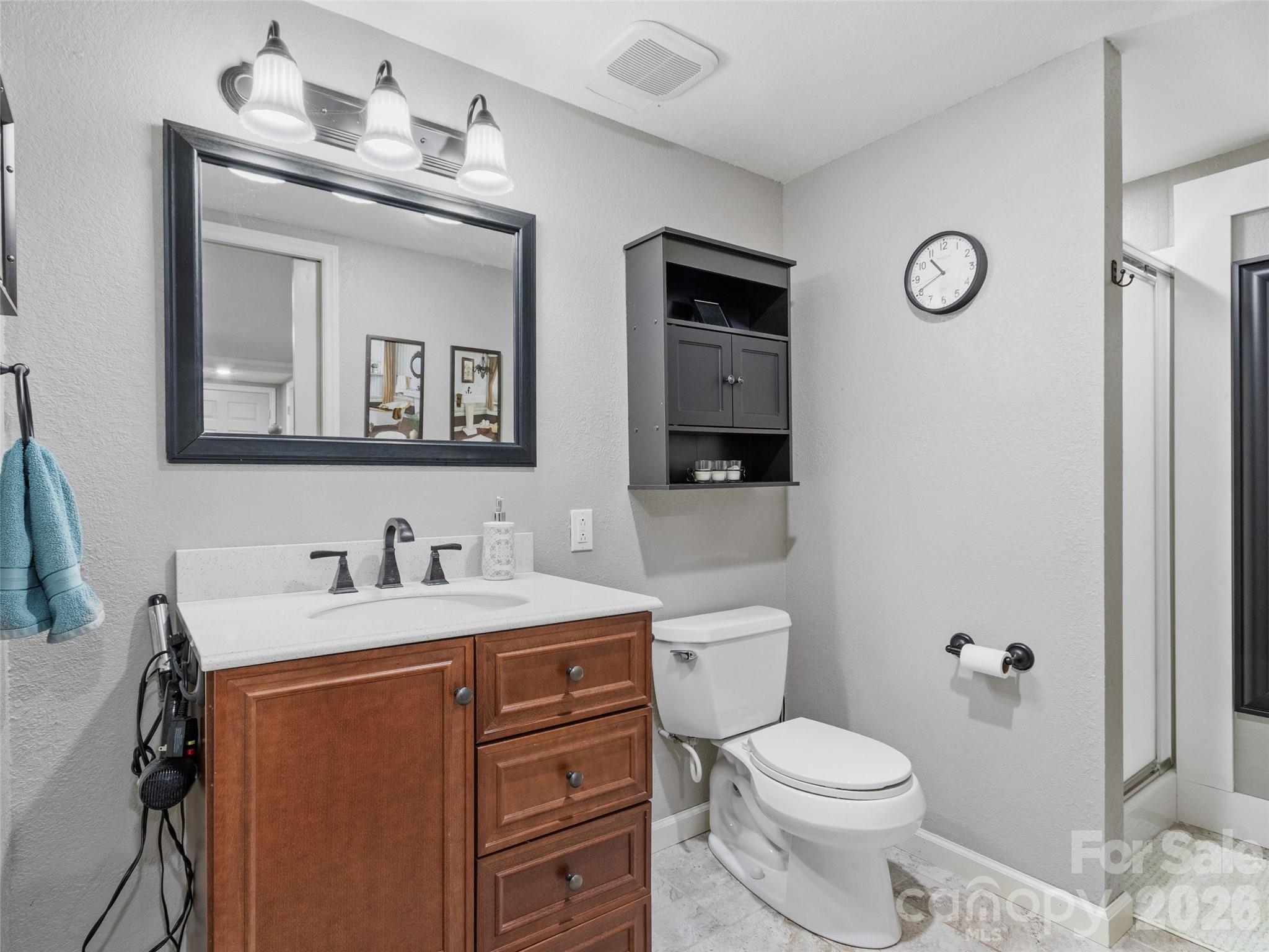 189 Poverty Branch Road Barnardsville, NC 28709 - Photo 32 of 48 a bathroom with a toilet sink vanity and mirror
