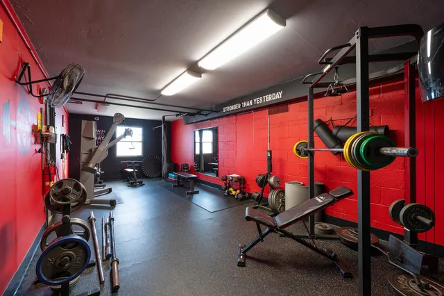 a room with gym equipment