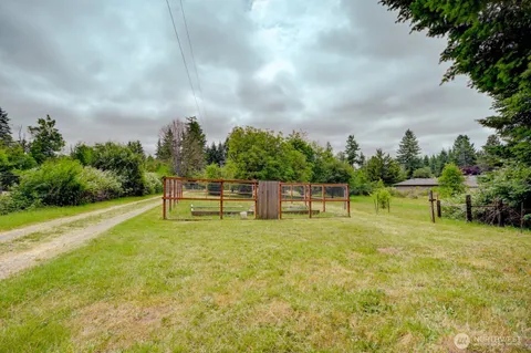 a view of yard with swimming pool and green space