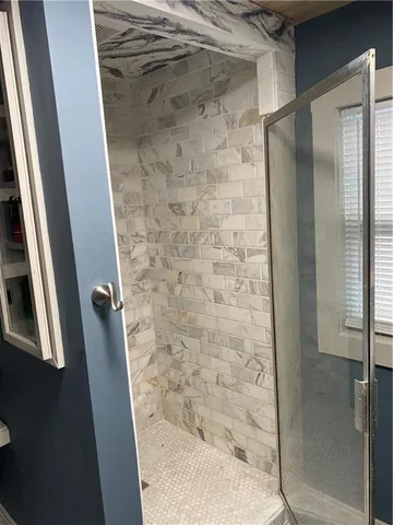 a bathroom with a shower