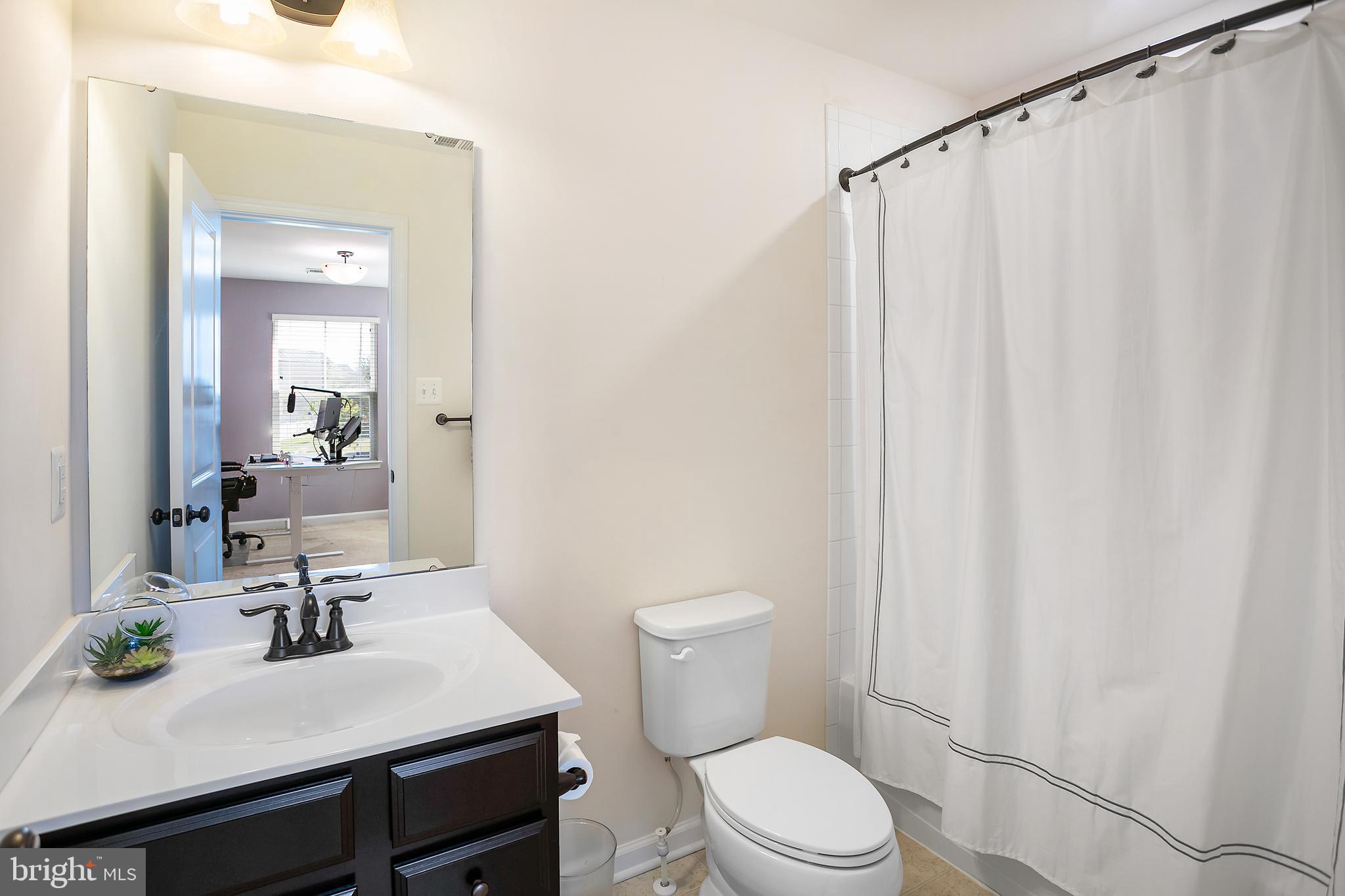 10576 Long Leaf Lane Waldorf, MD 20603 - Photo 24 of 54 a bathroom with a sink a toilet a mirror and shower curtain