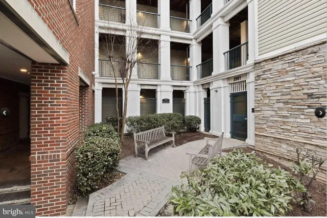 a view of a building with potted plants
