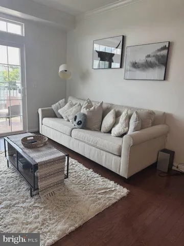 a living room with furniture and a rug