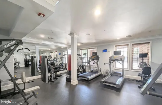 a view of a room with gym equipment