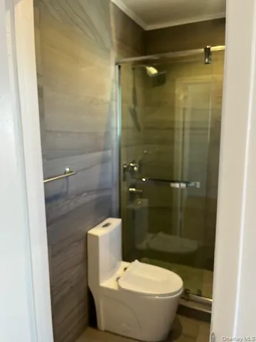 a bathroom with a toilet and a shower