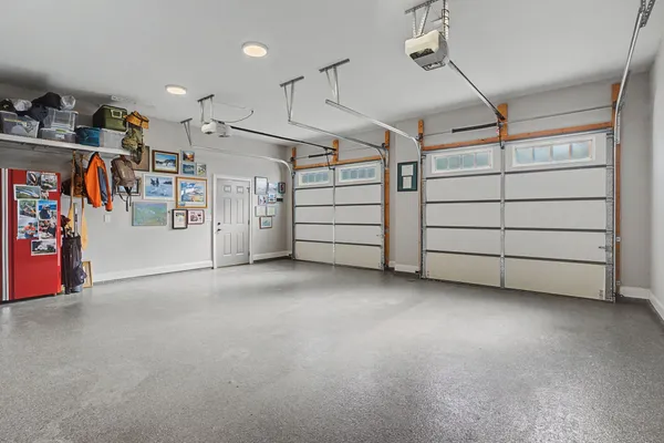 a view of a garage with furniture