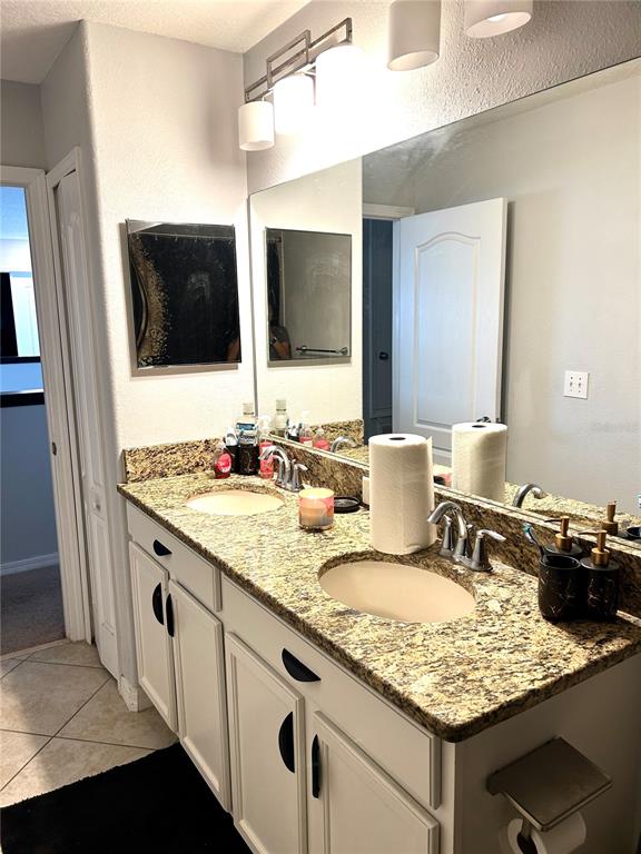 13809 Felix Will Road Riverview, FL 33579 - Photo 52 of 75 a bathroom with a granite countertop sink and a mirror