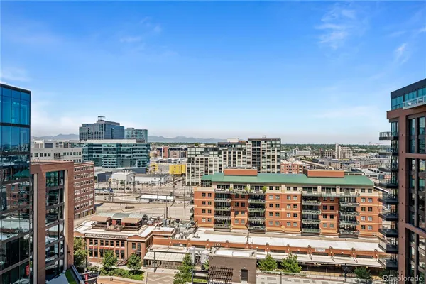 a city view with tall buildings