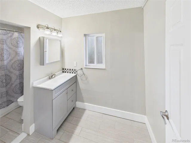 a bathroom with a sink a mirror and a shower
