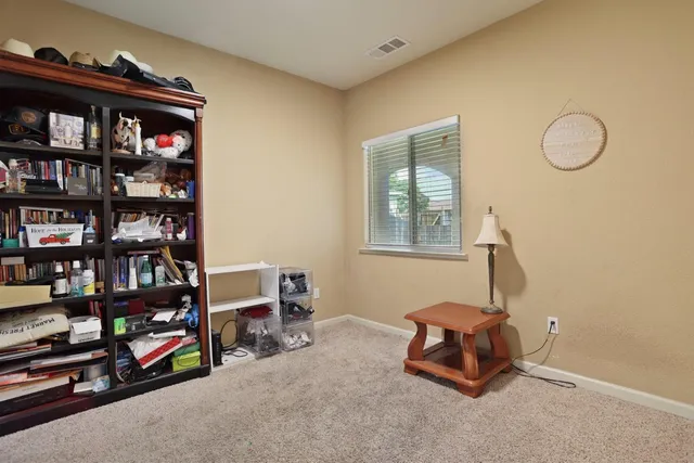 a room with furniture and a book shelf