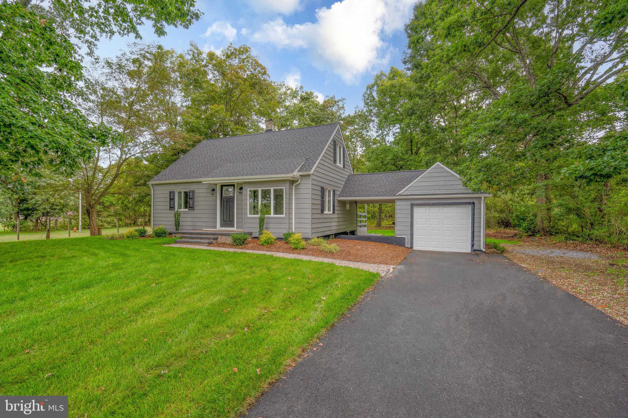 a front view of a house with yard and green space