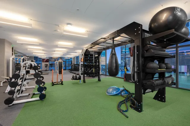 a view of a room with gym equipment