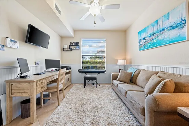 a view of an ocean and a building