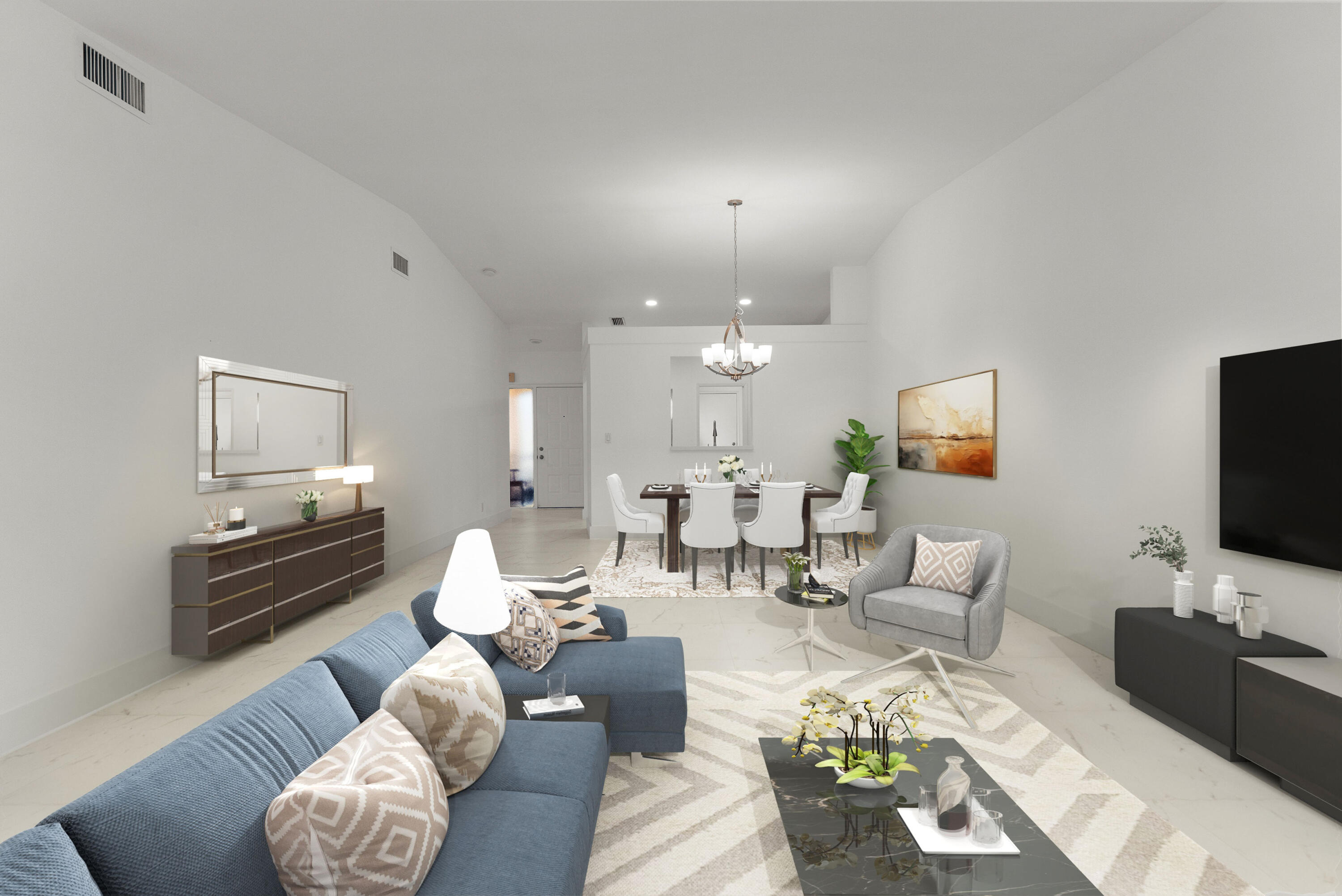 8273 Springtree Road Boca Raton, FL 33496 - Photo 3 of 36 a living room with furniture a lamp and a flat screen tv