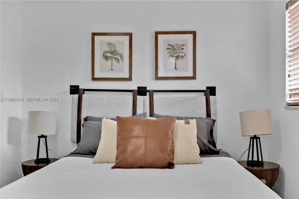 a bedroom with bed and window