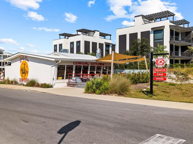 a front view of a building with street