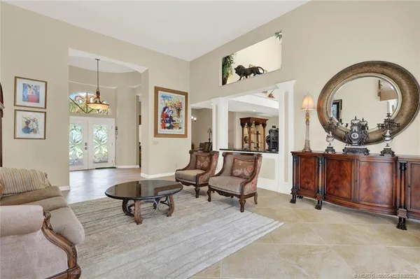 a view of a dining area with furniture