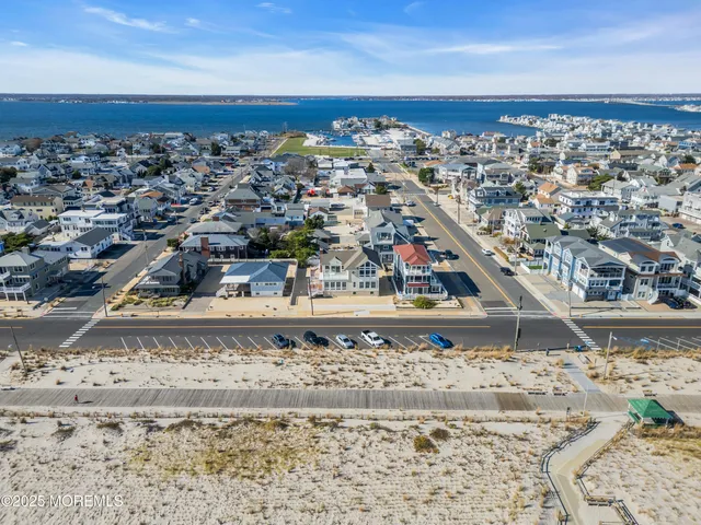 an aerial view of a ocean beach