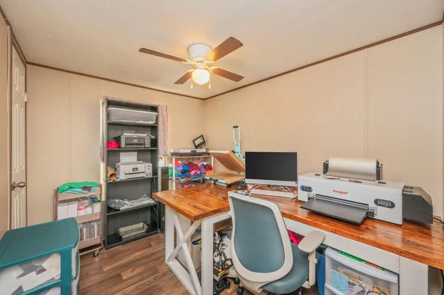 a workspace with furniture