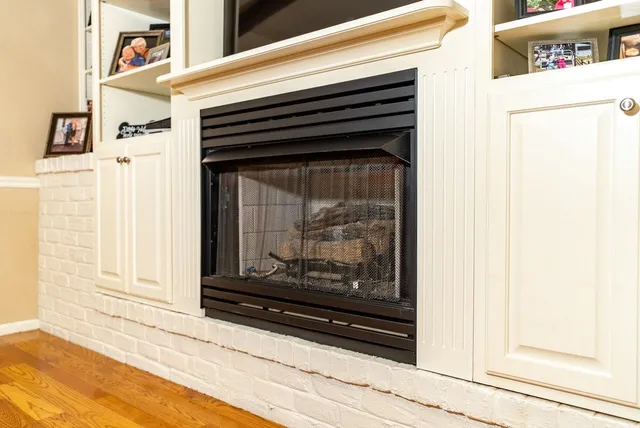 a view of a room with a large window
