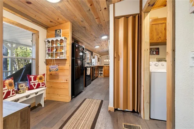 a view of a living room with a large window