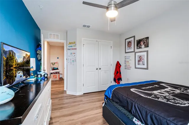 a view of a lake with a city