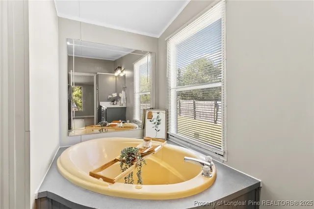 a view of a swimming pool from a dining room