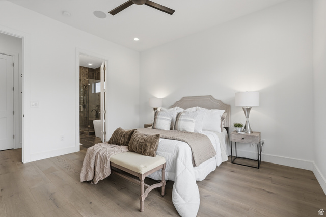 653 East Vandalay Lane Draper, UT 84020 - Photo 26 of 61 Room featuring wood-finish flooring, recessed lighting, and a ceiling fan