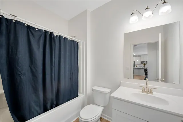 a bathroom with a sink a toilet a mirror and vanity