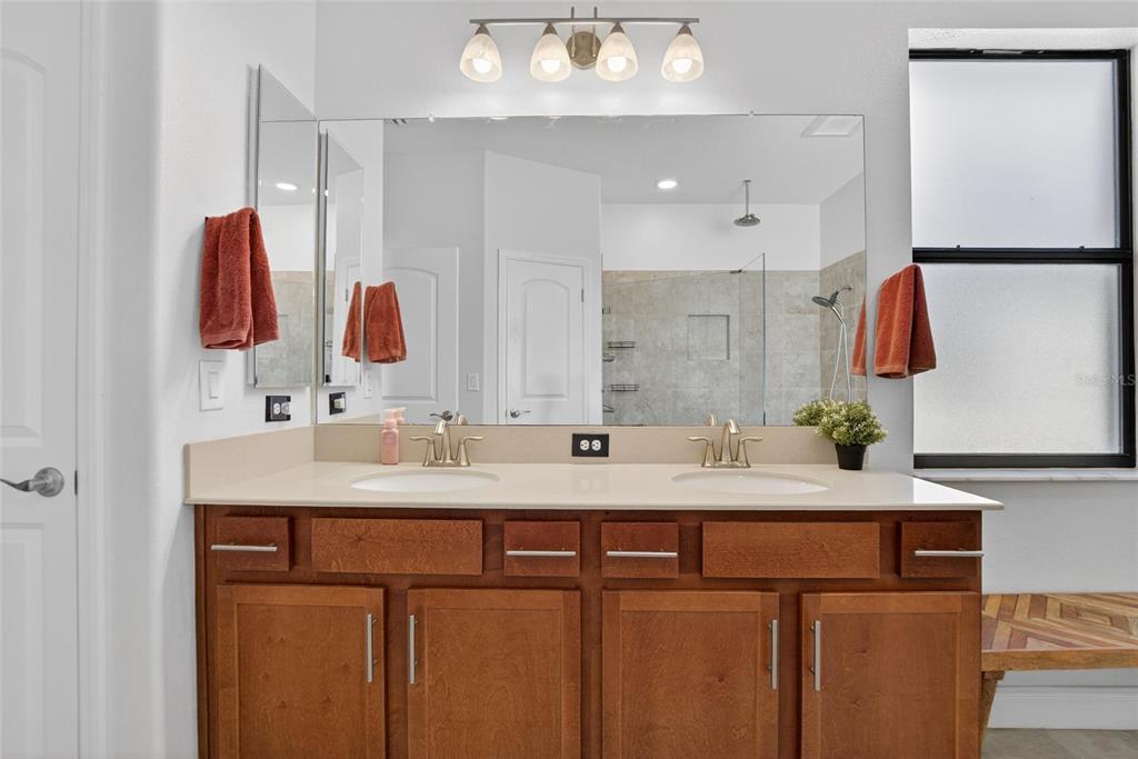 11439 Crowne Pointe Street New Port Richey, FL 34654 - Photo 36 of 50 a bathroom with a sink vanity and a mirror