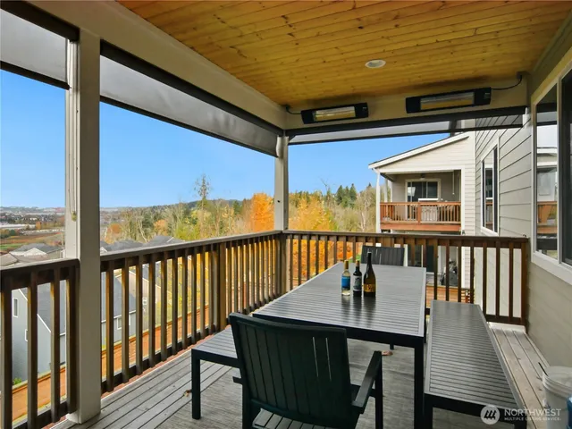 a view of a balcony dining area