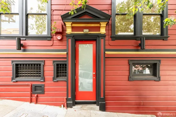 a view of door with a red door
