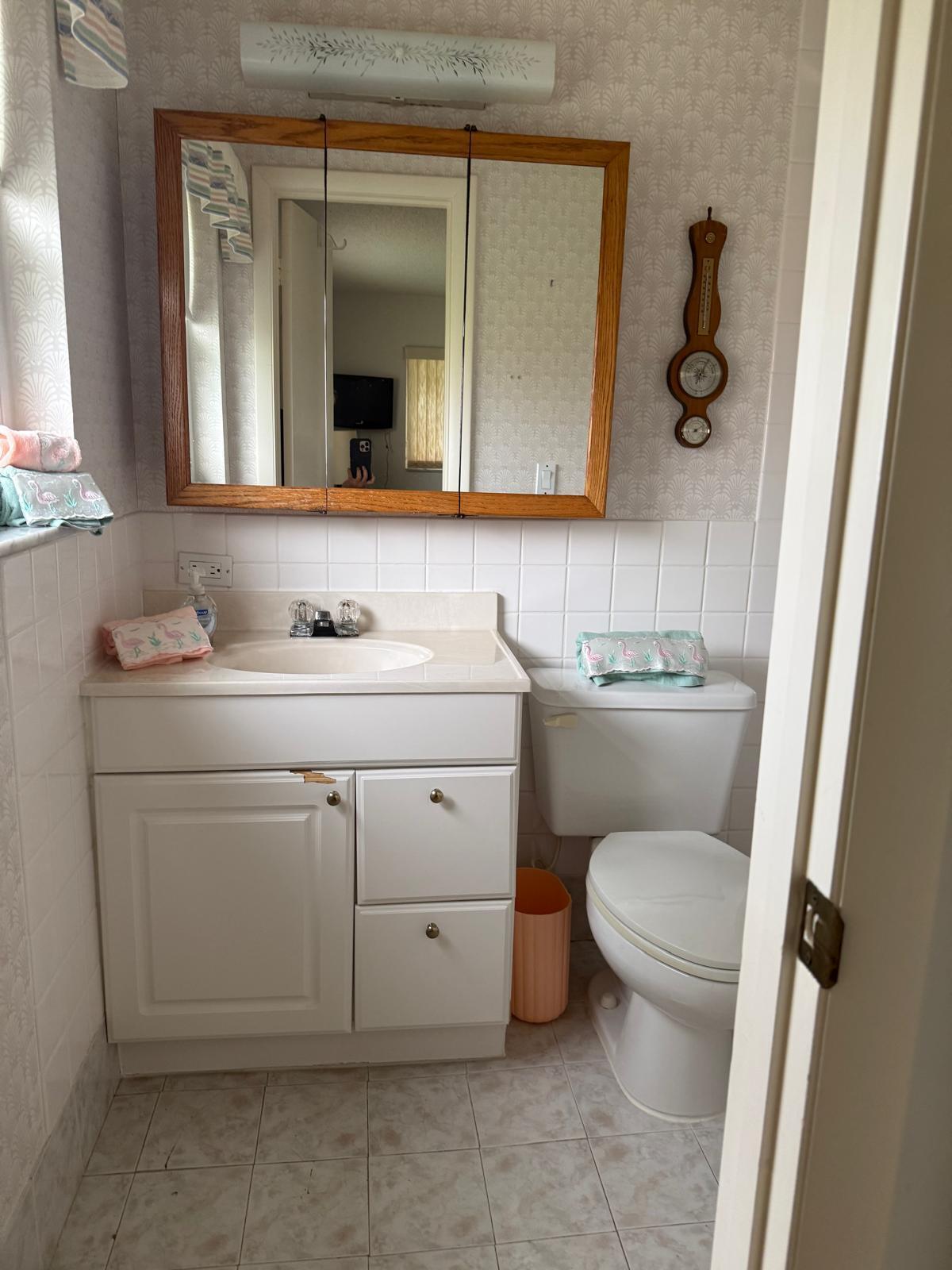 446 Bluebird Lane Delray Beach, FL 33445 - Photo 11 of 16 a bathroom with a toilet sink and mirror