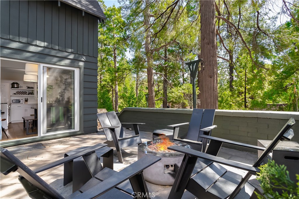 148 Bret Harte Road Lake Arrowhead, CA 92352 - Photo 10 of 23 a view of backyard with outdoor seating and plants
