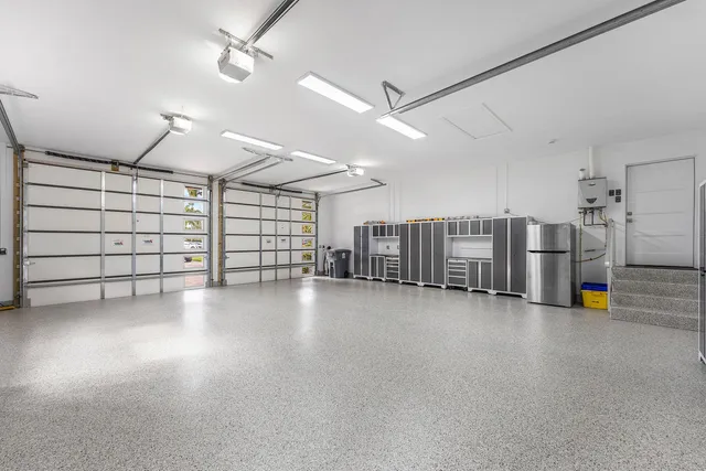 a view of a pool in front of a building