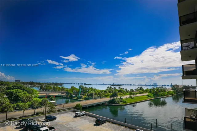 a view of a lake with a terrace
