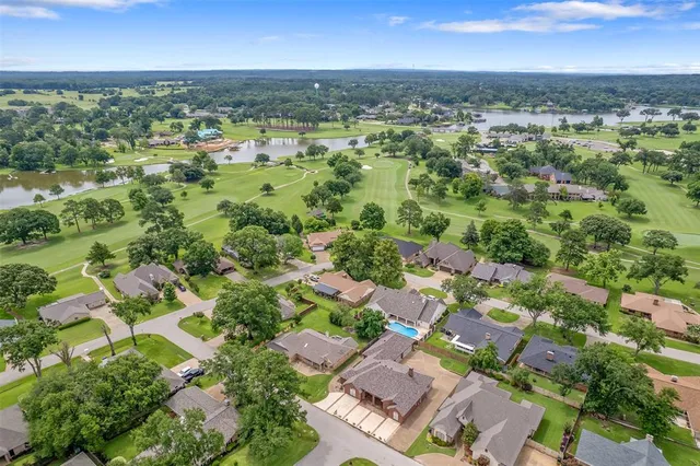 an aerial view of a house with a garden