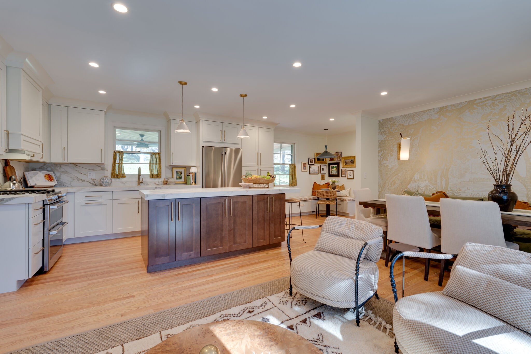 4529 Shys Hill Road Nashville, TN 37215 - Photo 8 of 51 a living room with a couch and kitchen view with wooden floor