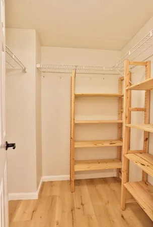 a view of walk in closet with empty racks