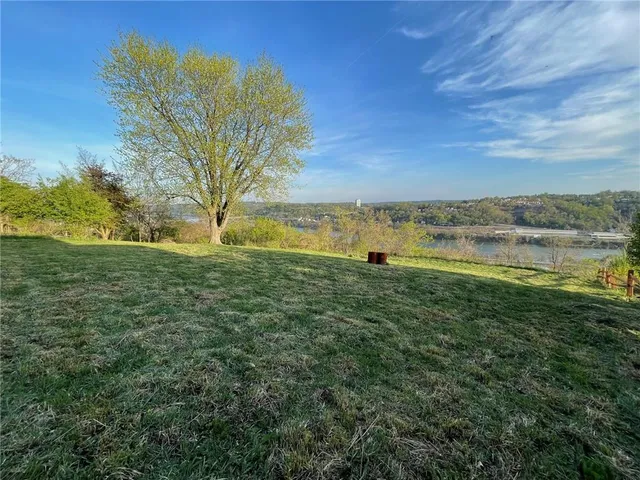 a view of a field with an ocean