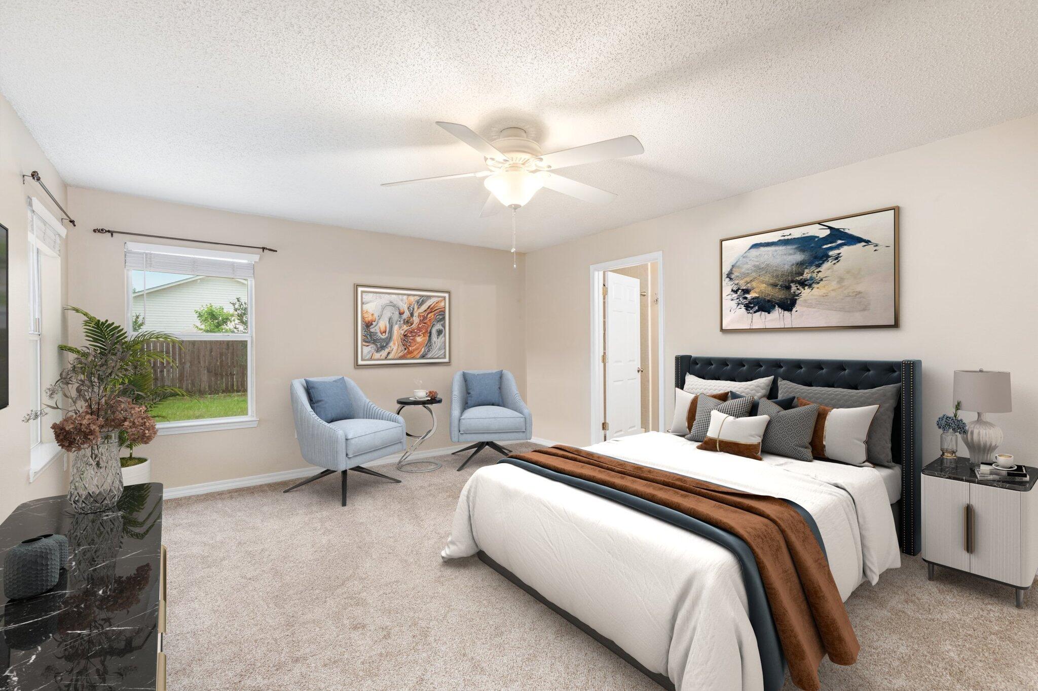 273 Limestone Circle Crestview, FL 32539 - Photo 20 of 36 a bedroom with bed painting on wall and a potted plant