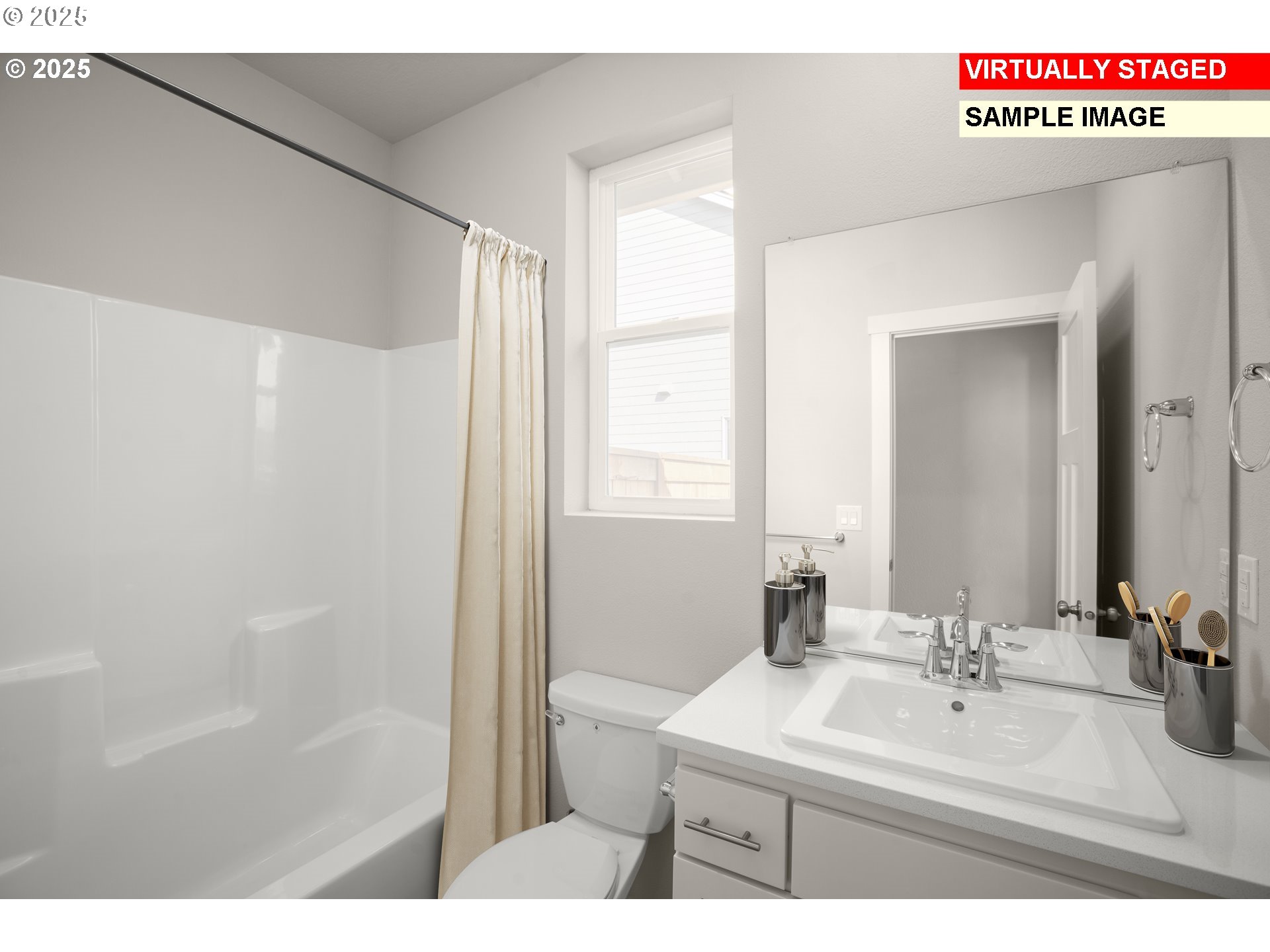 4314 Mount Tabor Street Southeast Salem, OR 97302 - Photo 13 of 16 a bathroom with a sink a mirror and a shower