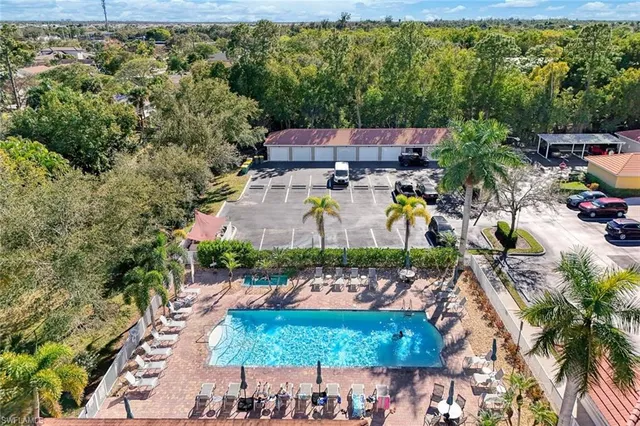 an aerial view of a house with a garden