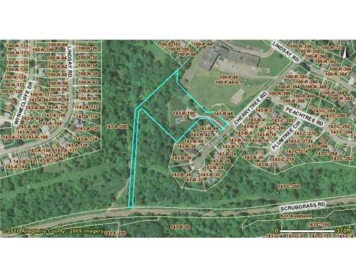 132 Cherrytree Road Carnegie, PA 15106 - Photo 18 of 18 Aerial View. Map from the County Records Shows the property outlined in Green! Note the Long Driveway coming in off Cherrytree to the house with Circular Driveway! Also note the possible access from Scrubgrass Rd!