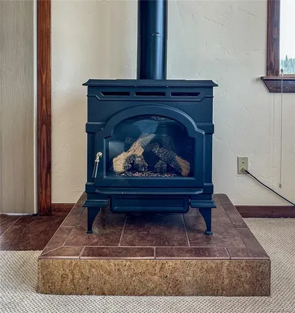 a living room with furniture a rug and a fireplace