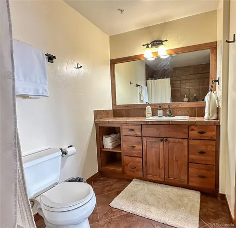 a bathroom with a toilet a sink a vanity and mirror