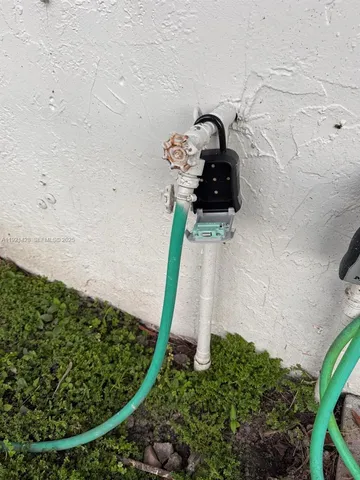 a view of a garden with a slide