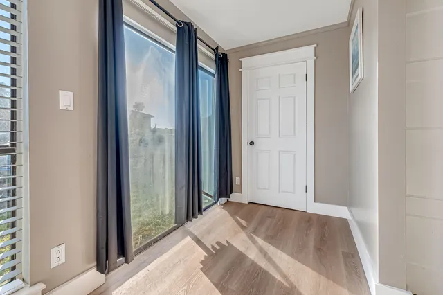 a view of a bedroom from front door