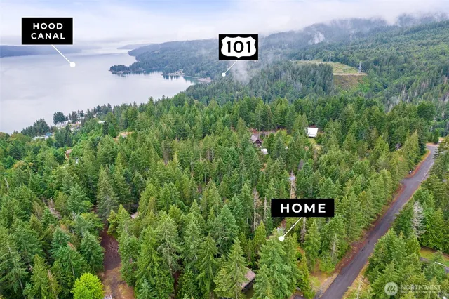 a view of lake with green space