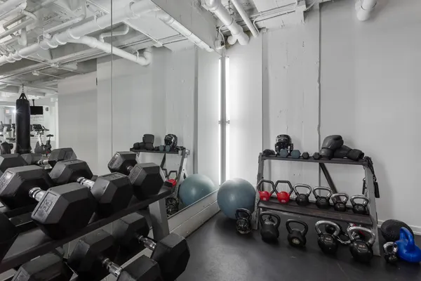 a view of a room with gym equipment